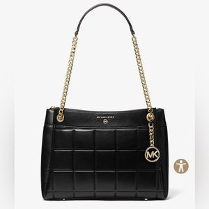 Michael Kors MK black tote with gold hardware. Susan medium quilted handbag.